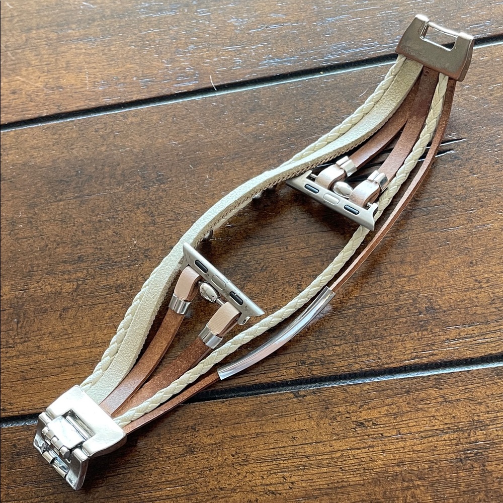 Beige and Silver Multi-Strap Apple Watch Band - Picture 5 of 5